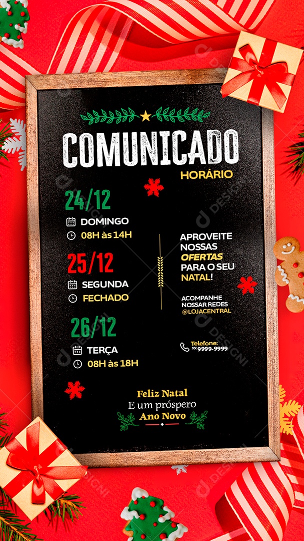 Story Comunicado Horário Feliz Natal e Um Próspero Ano Novo Social Media PSD Editável