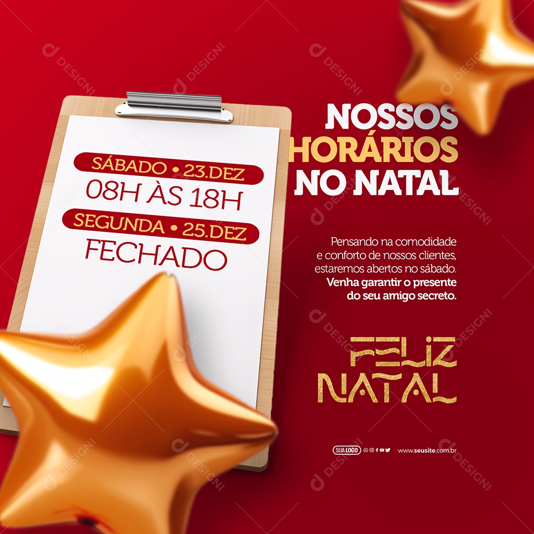 Feliz Natal Nossos Horários Pensado na Comodidade e Conforto de Clientes Estaremos Abertos no Sábado   Social Media PSD Editável