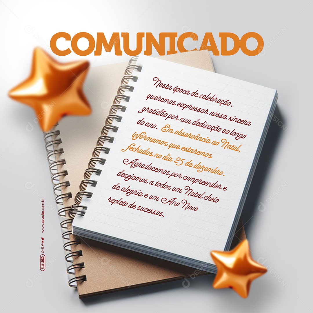 Feliz Natal Comunicado Nesta Época de Celebração Queremos Expressar nossa Sincera Gratidão Social Media PSD Editável