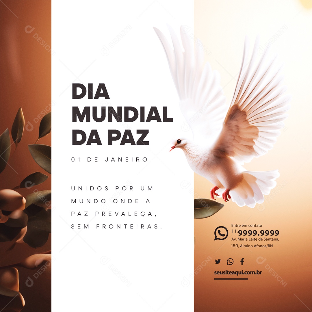 Dia Mundial da Paz 01 de Janeiro Unidos por Um Mundo Onde a Paz Prevaleça Sem Fronteiras Social Media PSD Editável