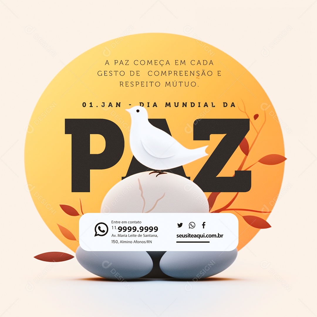 Dia Mundial da Paz 01 de Janeiro a Paz Começa em Cada Gesto de Compreensão e Respeito Mútuo Social Media PSD Editável