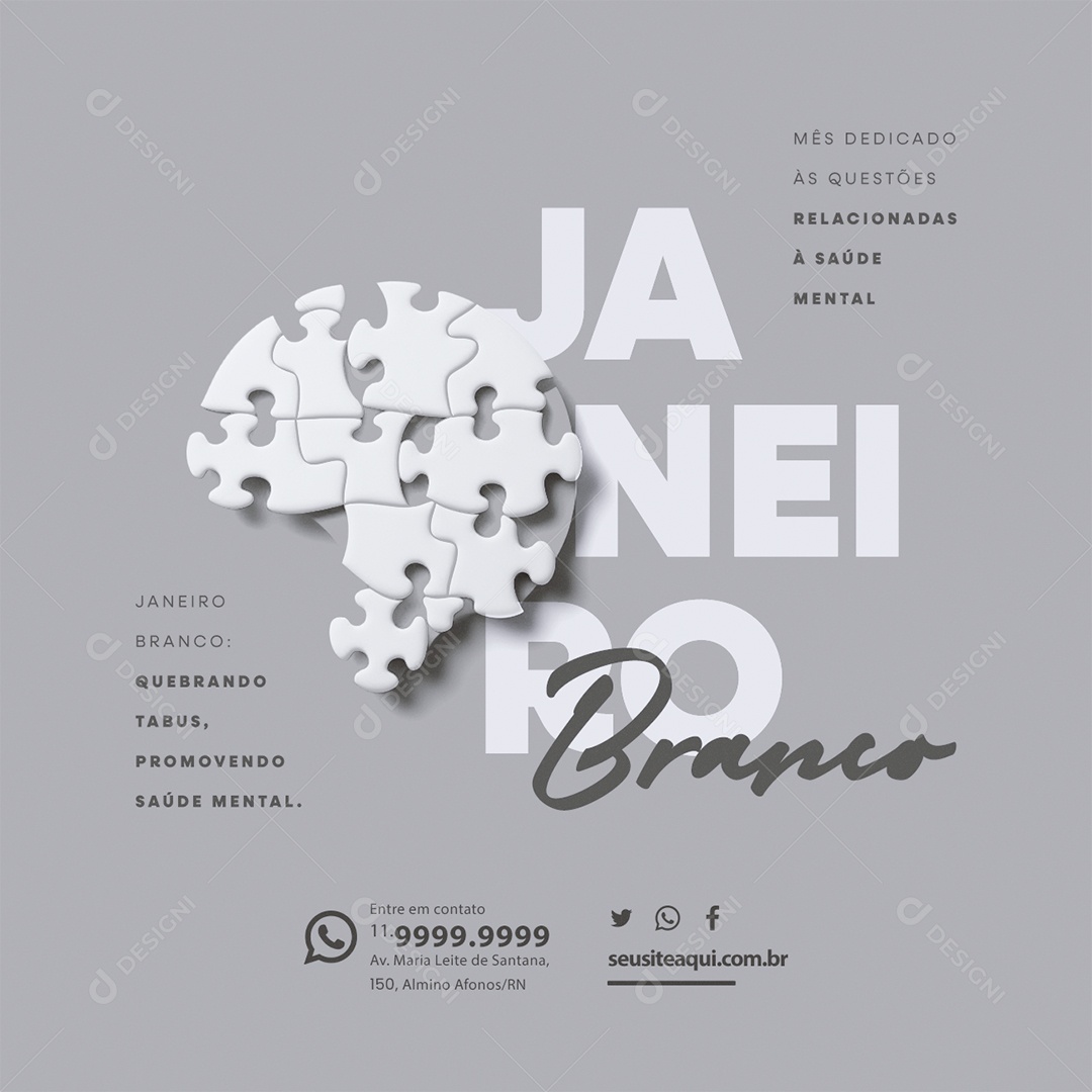 Janeiro Branco Mês Dedicado às Questões Relacionadas à Saúde Mental Social Media PSD Editável