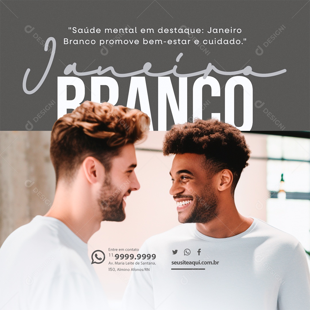 Janeiro Branco Saúde Mental em Destaque Promove Bem Estar e Cuidado Social Media PSD Editável
