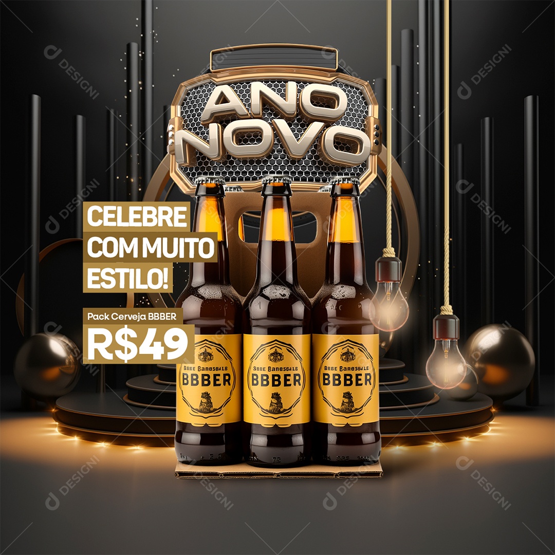 Cervejaria Ano Novo Celebre com Muito Estilo Pack Cerveja Bbber Social Media PSD Editável
