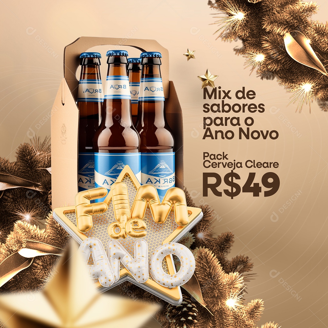 Cervejaria Fim de Ano Mix de Sabores para Ano Novo Pack Cerveja Cleare Social Media PSD Editável