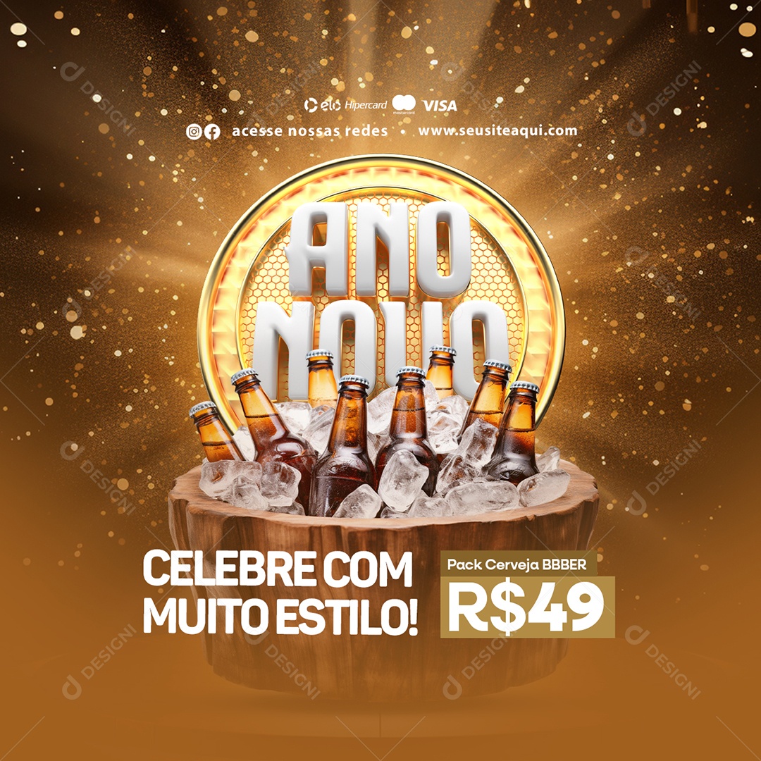 Cervejaria Ano Novo Celebre com Muito Estilo Pack Cerveja Bbber Social Media PSD Editável