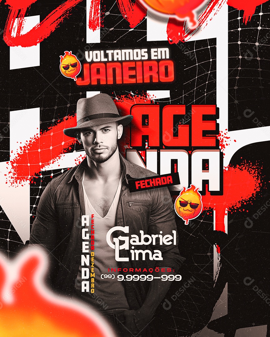 Flyer Voltamos Em Janeiro Agenda Fechada Gabriel Lima Social Media PSD Editável