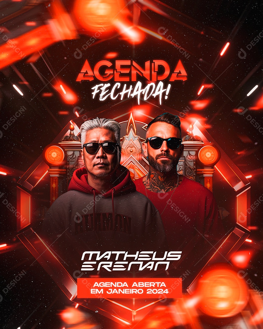 Flyer Agenda Fechada Matheus e Renan Social Media PSD Editável