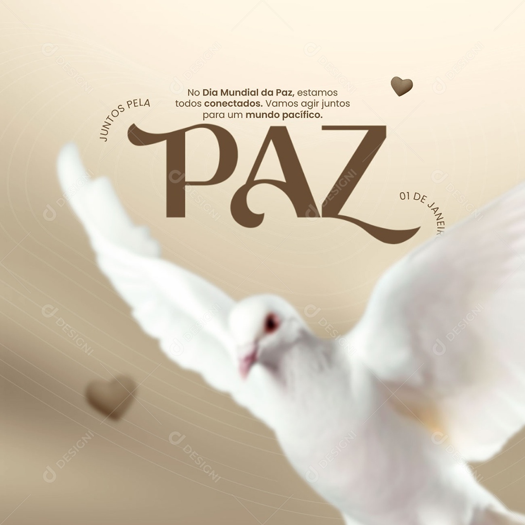 Dia Mundial da Paz 1 de Janeiro Juntos Pela Paz Social Media PSD Editável