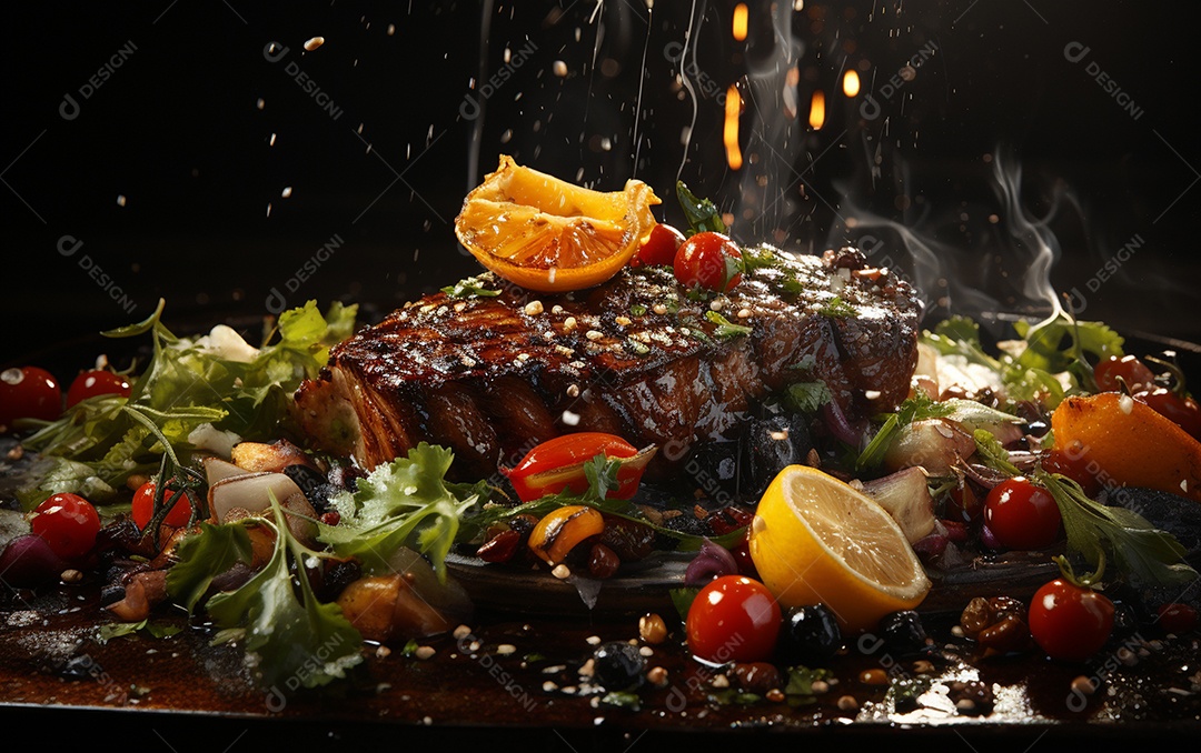 Um Banquete de criações culinárias cativante sobre fundo isolado