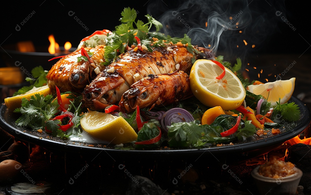 Um Banquete de criações culinárias cativante sobre fundo isolado