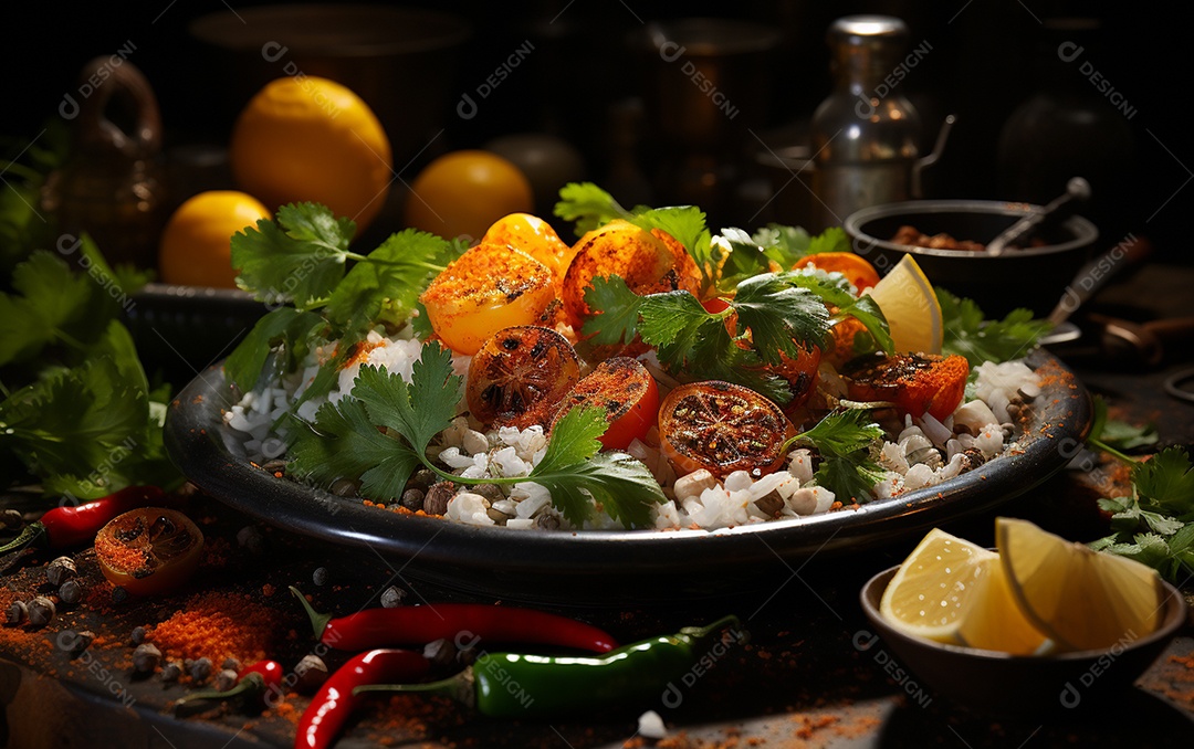 Um Banquete de criações culinárias cativante sobre fundo isolado