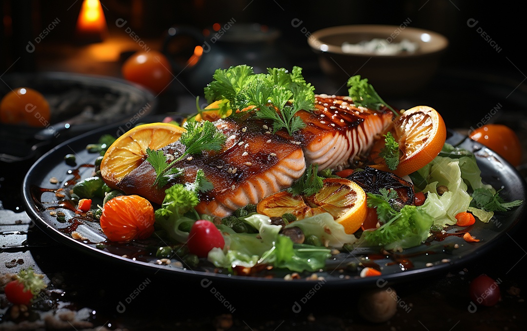 Um Banquete de criações culinárias cativante sobre fundo isolado