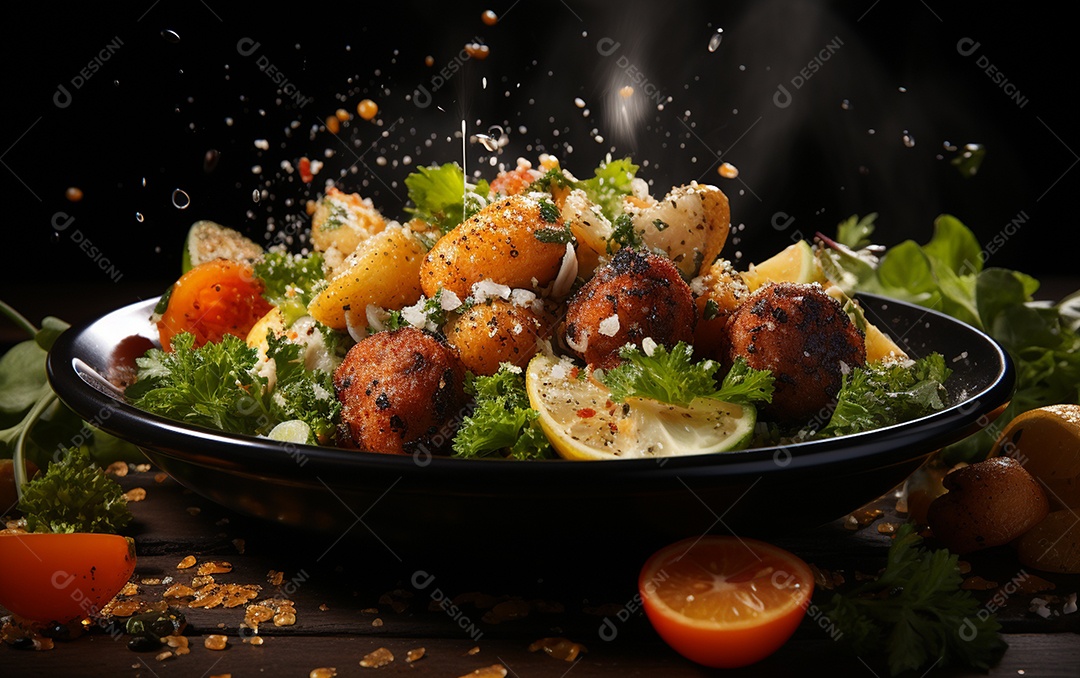 Um Banquete de criações culinárias cativante sobre fundo isolado