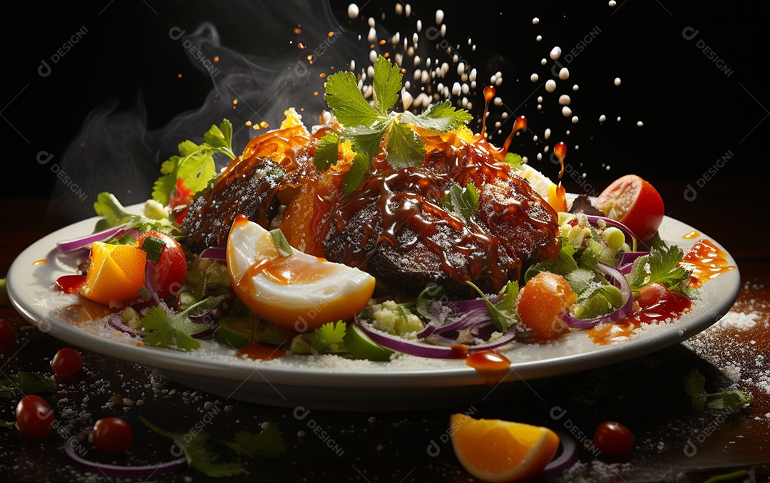 Um Banquete de criações culinárias cativante sobre fundo isolado