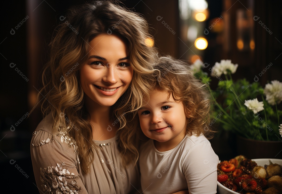 Vista lateral da mãe brincando com a menina rindo deitada de joelhos passando um tempo em casa