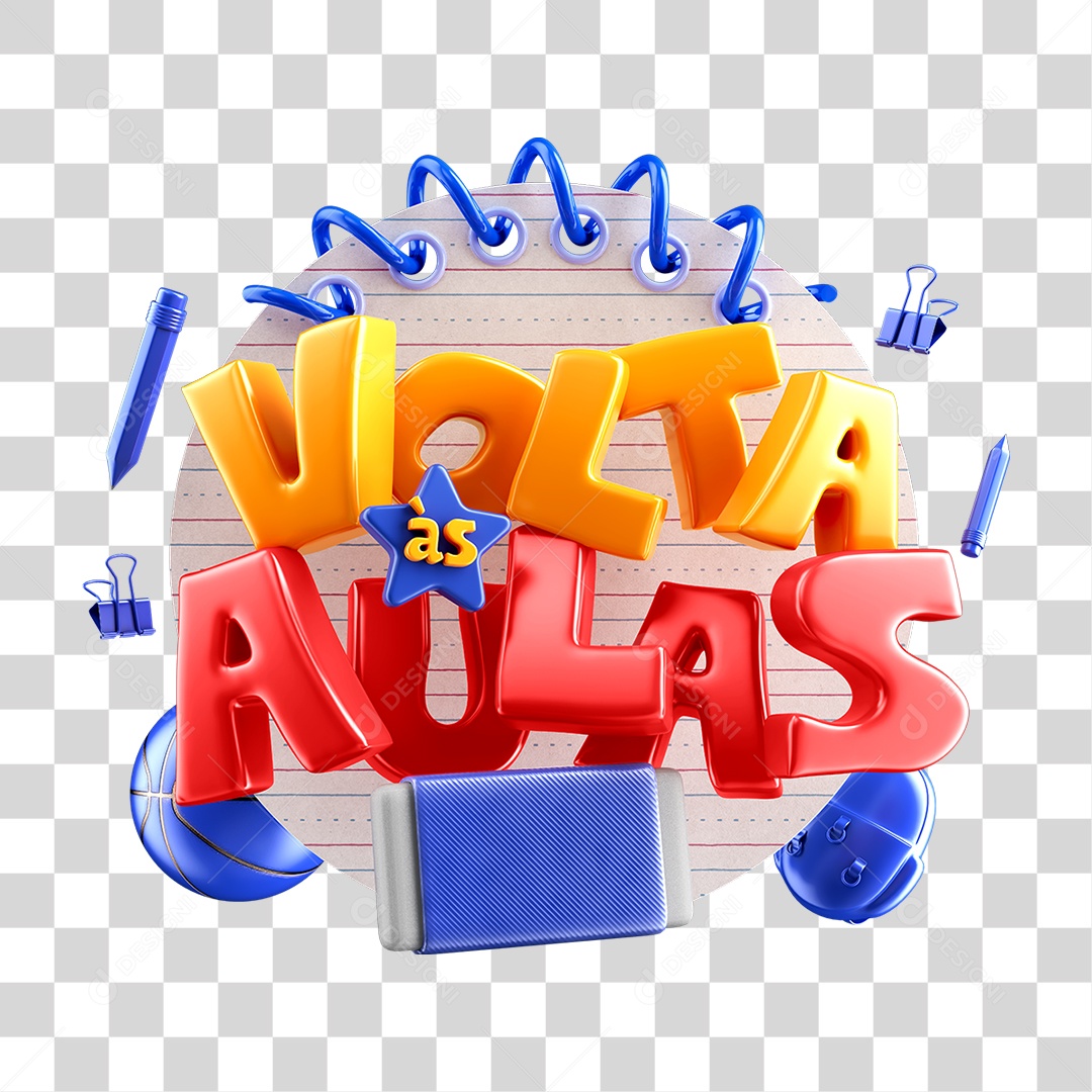 Selo 3D Volta as Aulas Para Composição PNG Transparente