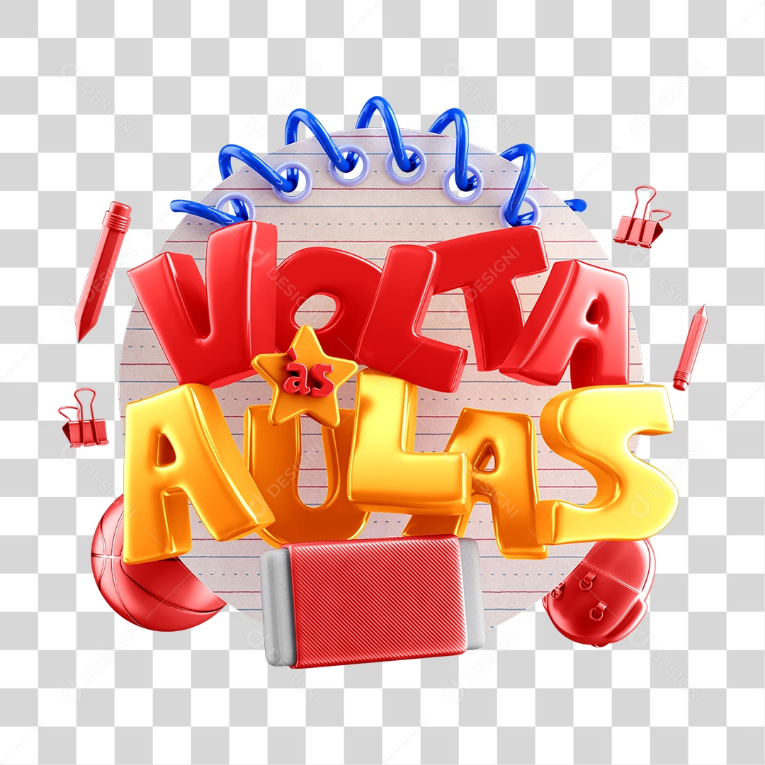 Selo 3D Volta as Aulas Para Composição PNG Transparente