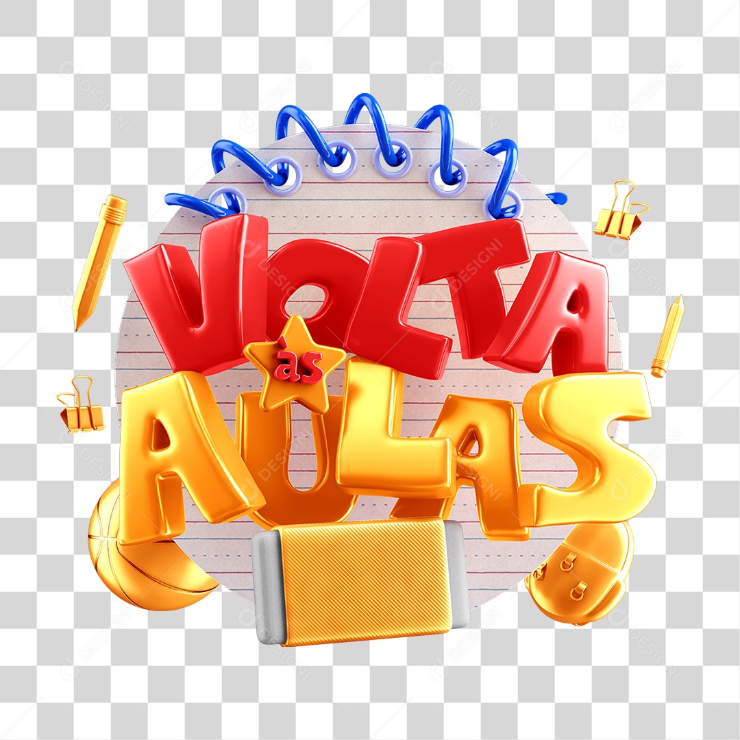 Selo 3D Volta as Aulas Para Composição PNG Transparente