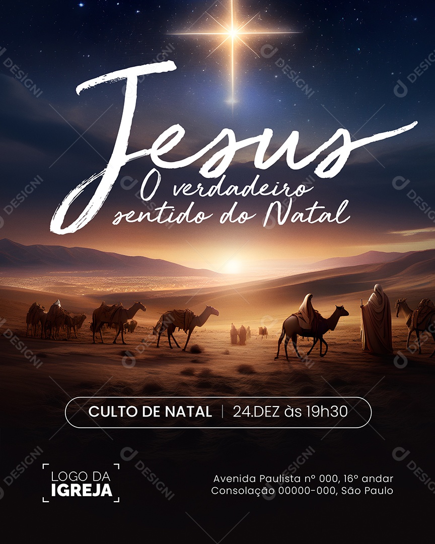 Jesus o Verdadeiro Sentido do Natal Culto 24 de Dezembro Social Media PSD Editável