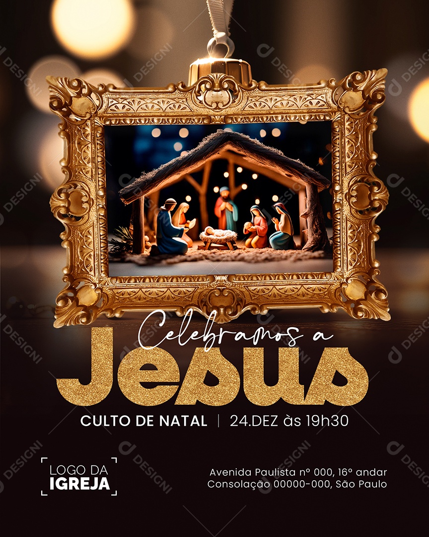 Celebramos a Jesus Culto de Natal Social Media PSD Editável