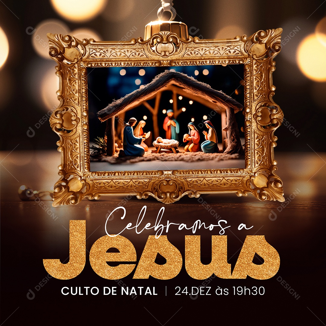 Feed Celebramos a Jesus Culto de Natal Social Media PSD Editável