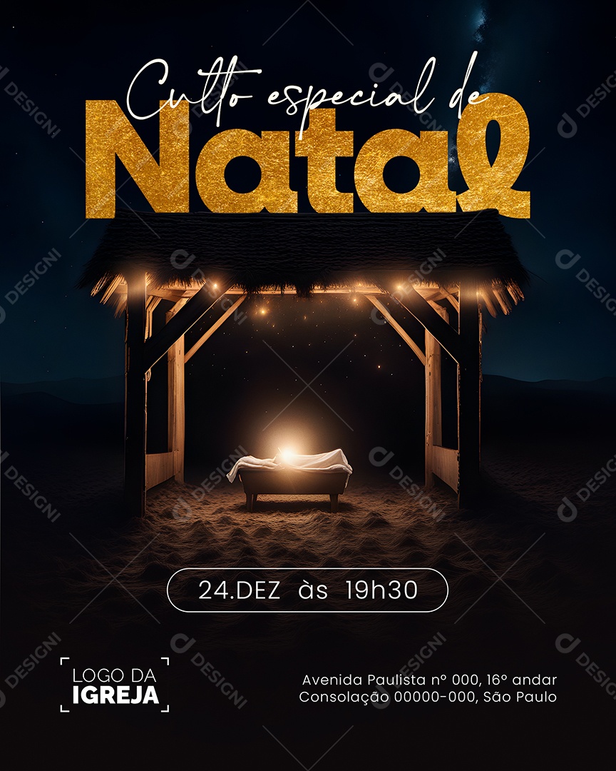 Culto Especial de Natal 24 de Dezembro 19H30 Social Media PSD Editável