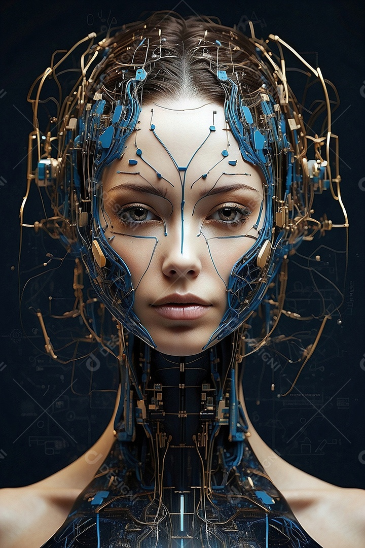 Menina robô sobre fundo tecnológico