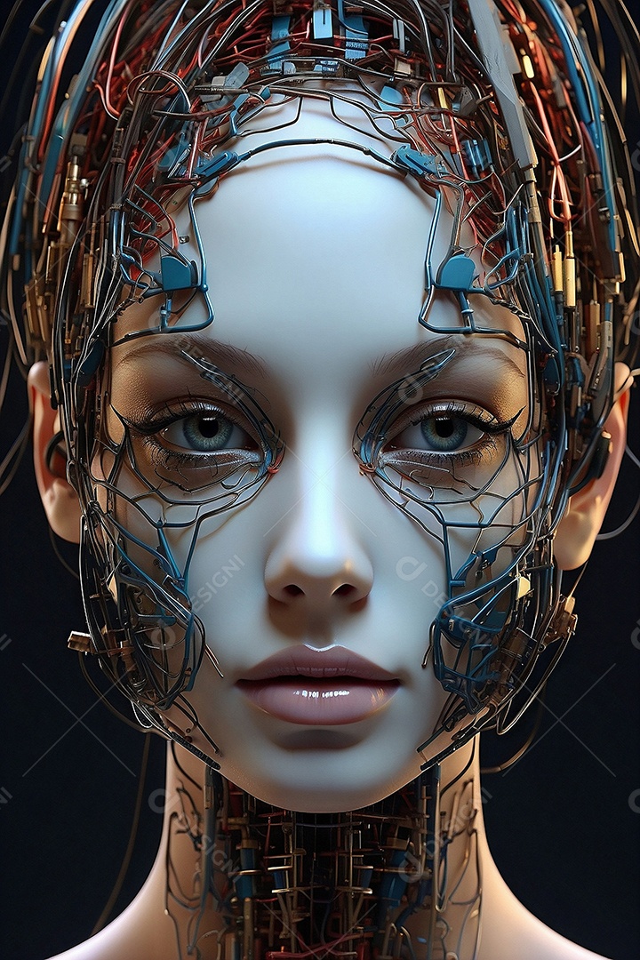 Menina robô sobre fundo tecnológico