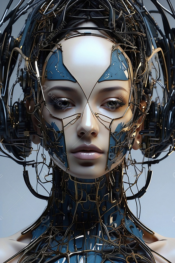 Menina robô sobre fundo tecnológico