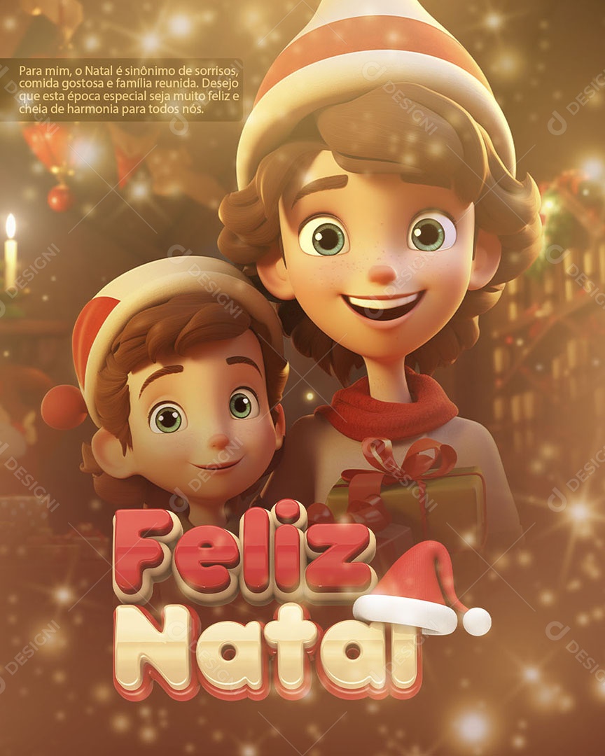 Feliz Natal é Sinônimo de Sorrisos Comida Gostosa e Família Reunida Social Media PSD Editável