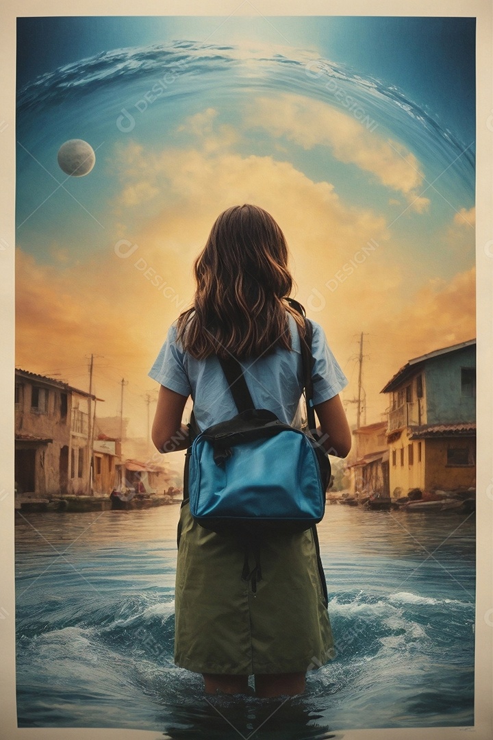 Menina no conceito de água e terra para design