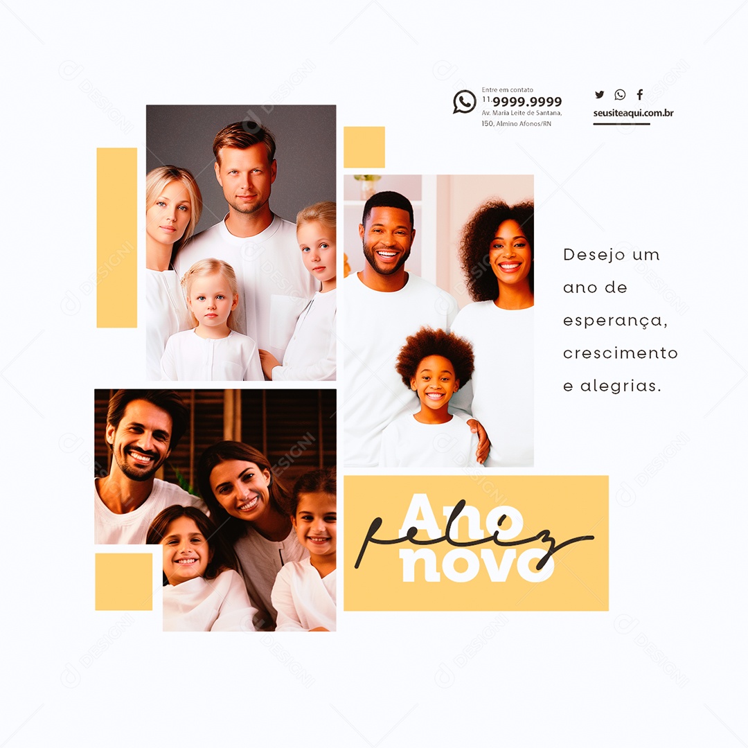 Feliz Ano Novo Desejo um Ano de Esperança Crescimento e Alegrias Social Media PSD Editável