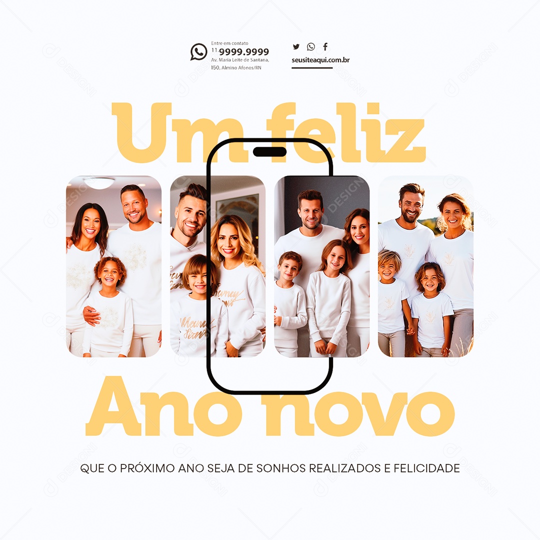Um Feliz Ano Novo Que o Próximo Ano Seja de Sonhos Realizados e Felicidade Social Media PSD Editável