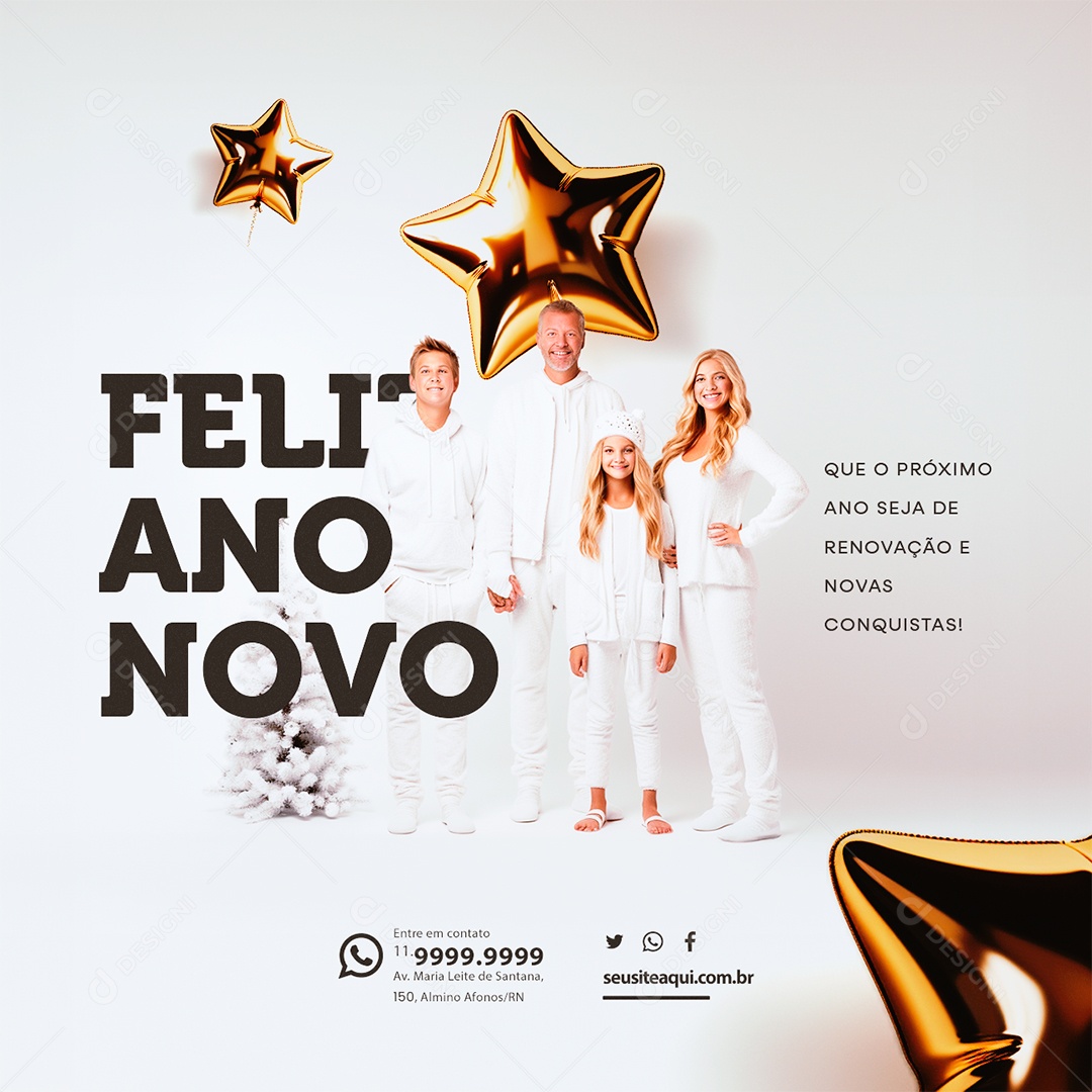 Feliz Ano Novo Que o Próximo Ano Seja de Renovação e Novas Conquistas Social Media PSD Editável