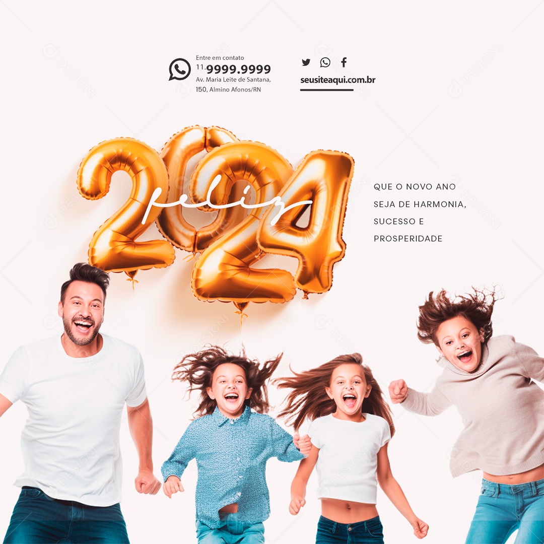 Feliz 2024 Que o Novo Ano Seja a Harmonia Sucesso e Prosperidade Social Media PSD Editável
