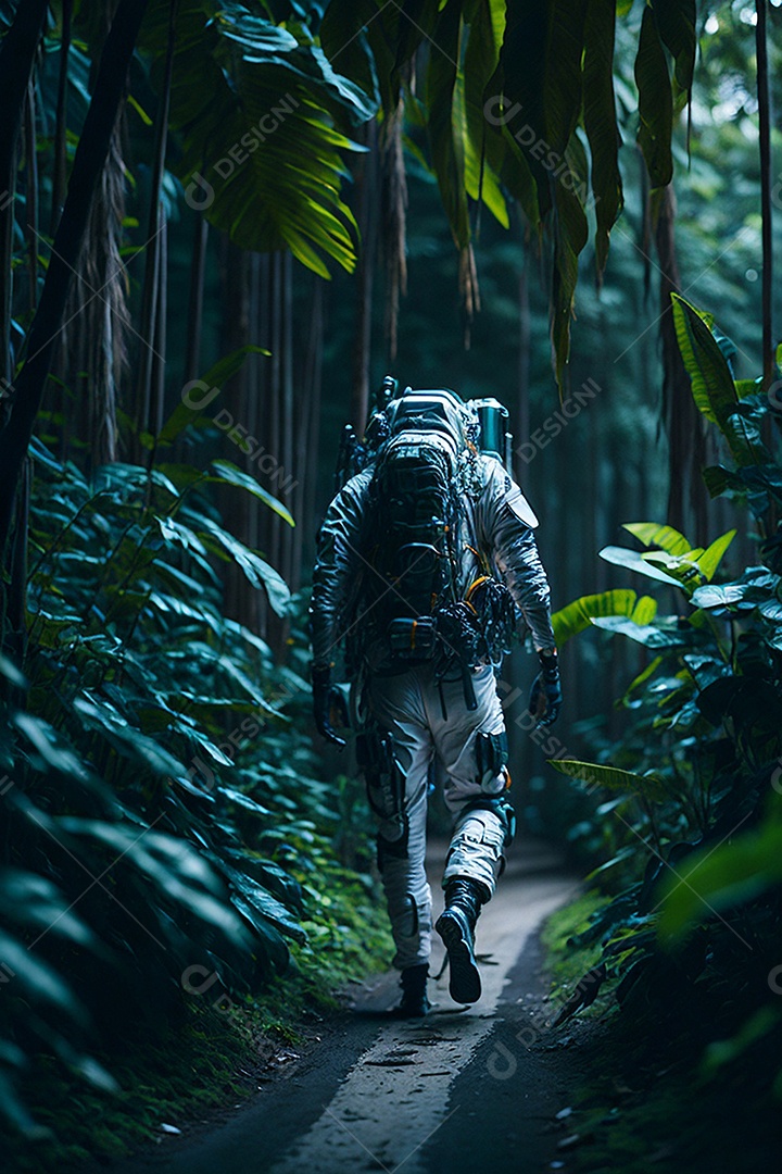 Astronauta no meio das flores