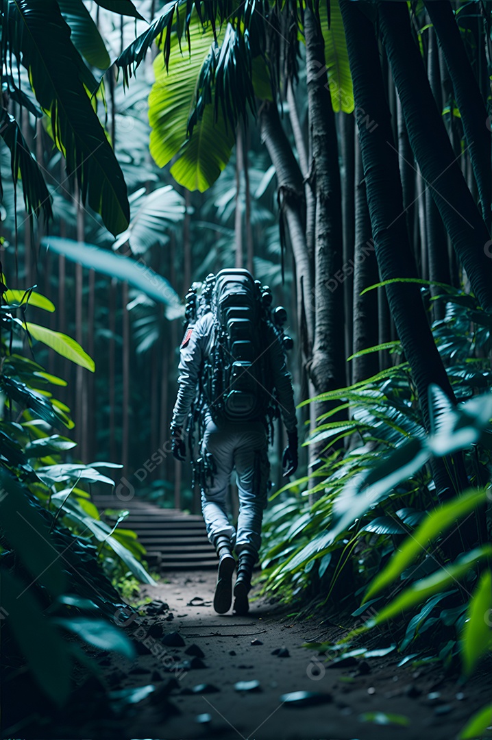 Astronauta no meio das flores