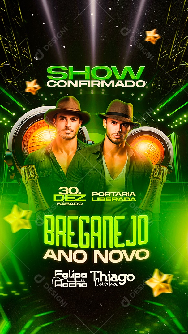 Story Flyer Réveillon Show Confirmado Felipe Rocha Thiago Cunha Breganejo Social Media PSD Editável