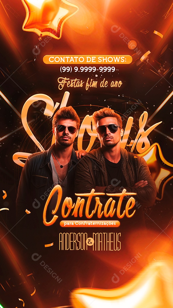 Story Flyer Ano Novo Festas de Fim de Ano Contrate Anderson & Matheus Social Media PSD Editável