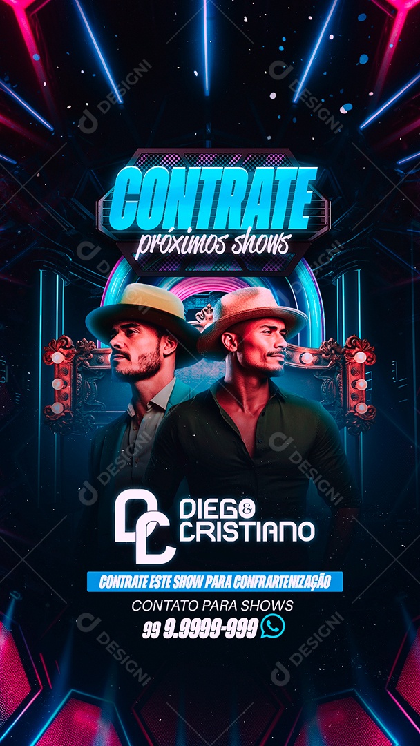 Story Flyer Diego & Cristiano Contrate Próximos Shows Social Media PSD Editável