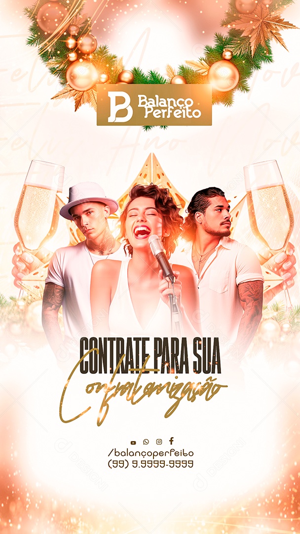Story Flyer Ano Novo Balanço Perfeito Contrate para sua Confraternização Social Media PSD Editável