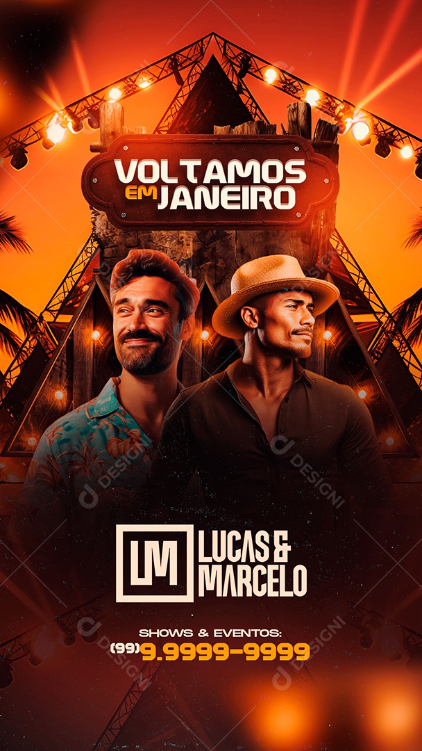 Story Flyer Voltamos em Janeiro Lucas & Marcelo Social Media PSD Editável