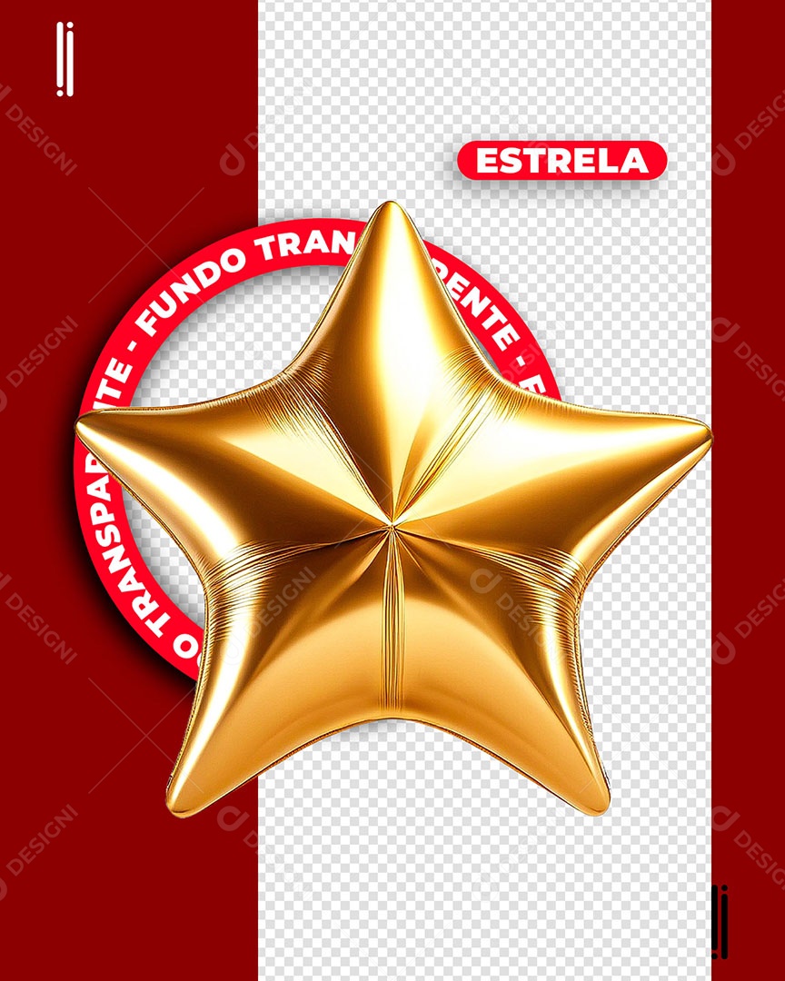 Estrela de Natal Elemento 3D Dourada para Composição PSD