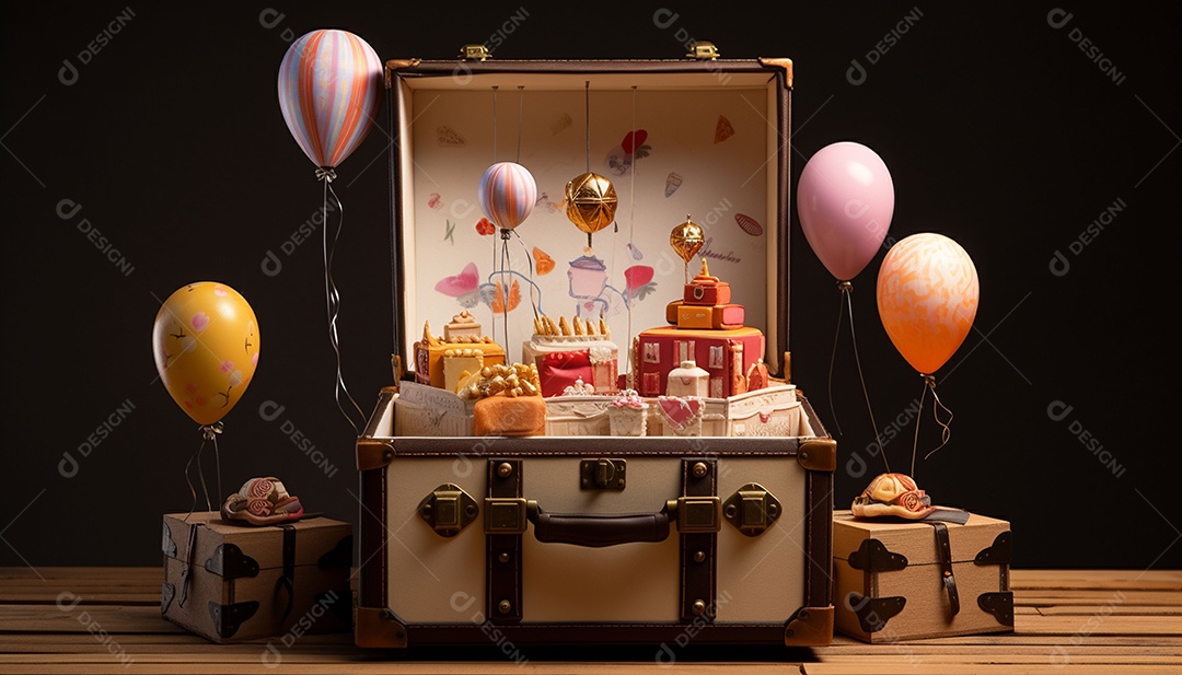 Caixa de tesouro aberta com presentes