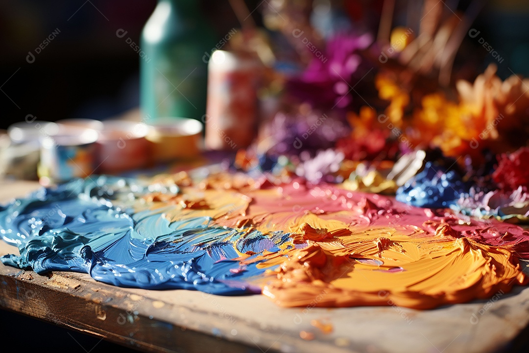 Mistura de tintas e tubo usado na paleta