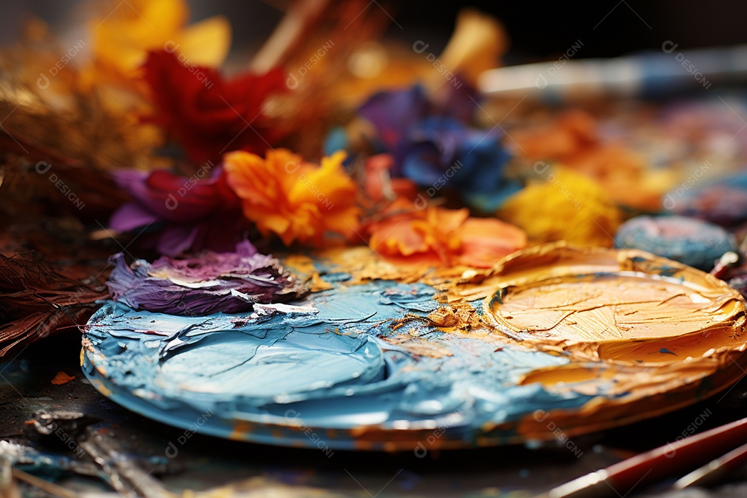 Mistura de tintas e tubo usado na paleta