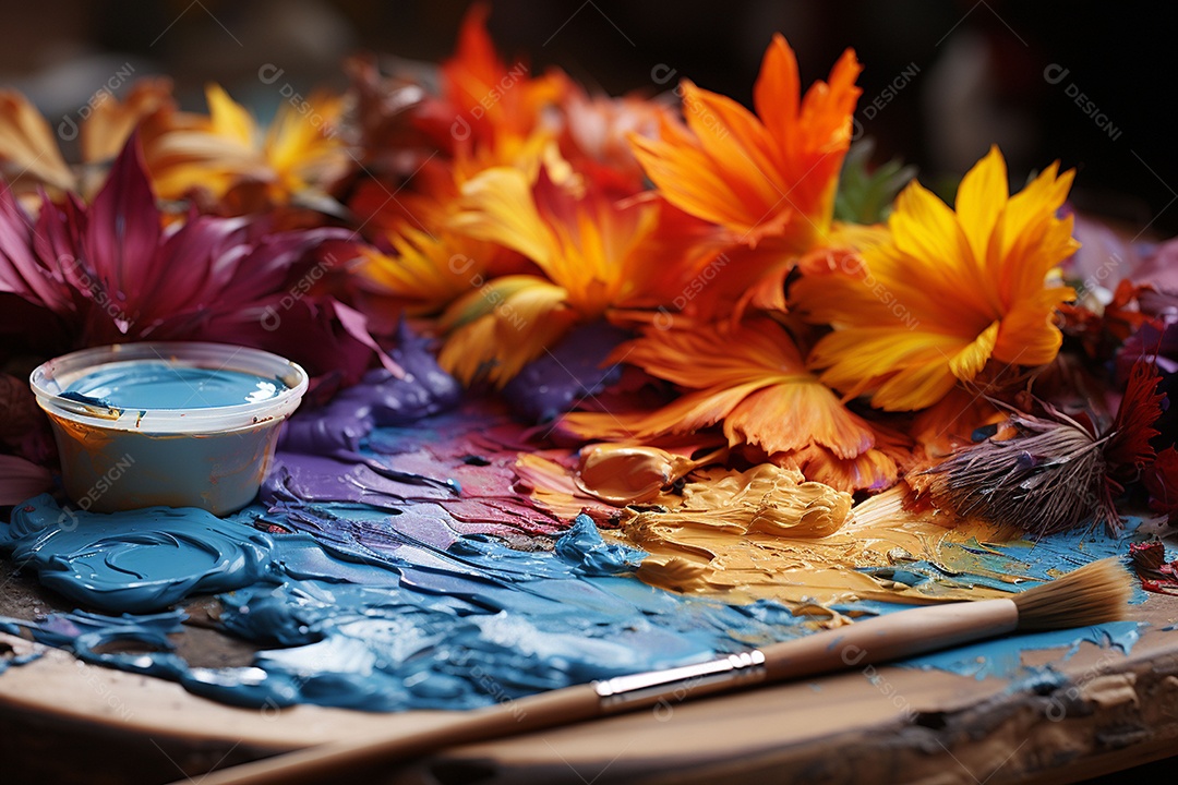 Mistura de tintas e tubo usado na paleta
