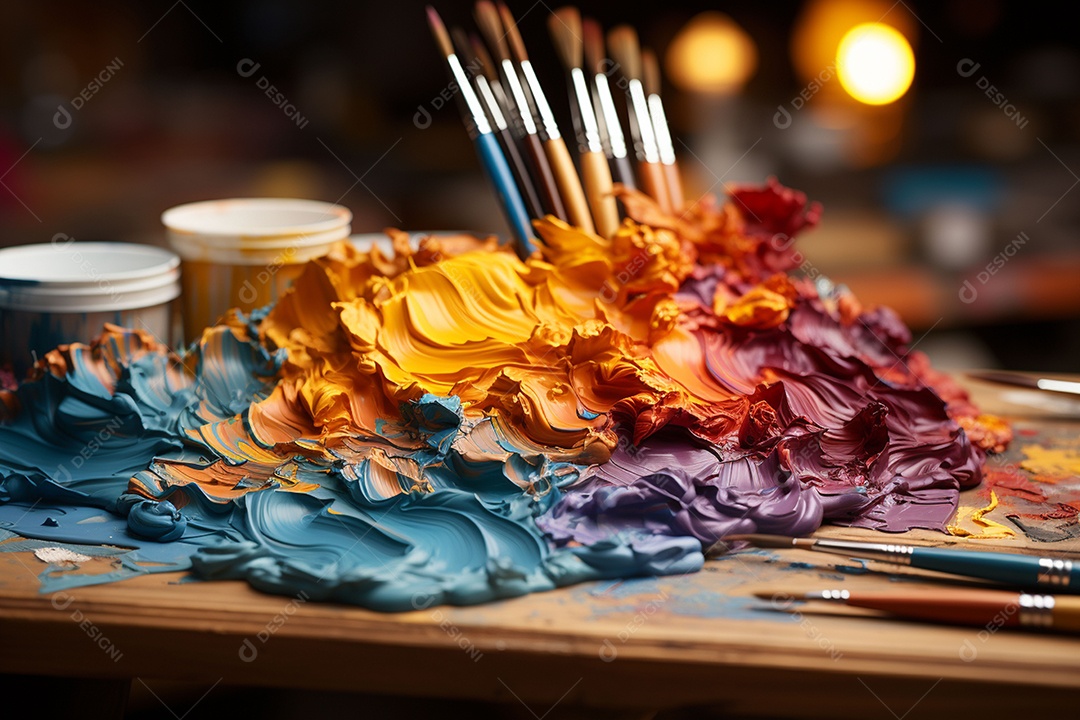 Mistura de tintas e tubo usado na paleta