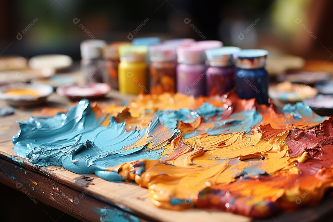 Mistura de tintas e tubo usado na paleta